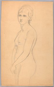 Tegning, kvindelig nøgen stående, 1860-70 af Daniel Huntington