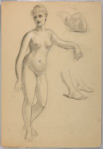 Tegning, Kvindelig nøgen stående, sep, 1860-70 af Daniel Huntington