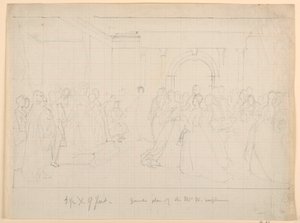 Tegning, generel plan for receptionen i Martha Washington, 1860 af Daniel Huntington