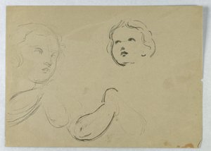 Tegning, hoved- og armstudier af et barn, 1840-45 af Daniel Huntington