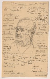 Tegning, Hiram Sibleys hoved, mange noter, 1885 af Daniel Huntington