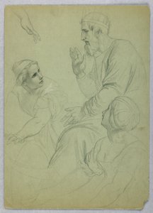 Tegning, Konge og to kvinder, Separ, ca. 1845 af Daniel Huntington