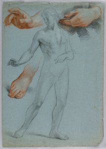 Tegning, mandlig nøgen stående, separat, 1858 af Daniel Huntington