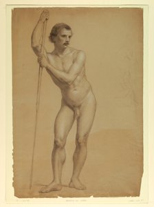 Tegning, mandlig nøgen stående, to S, 1866 af Daniel Huntington