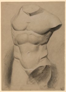 Tegning, mandlig torso fra en gips, 1840 af Daniel Huntington