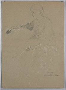 Tegning, fru William Wright og barn, 1857 af Daniel Huntington