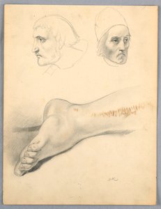Tegning, højre fod og to hoveder S, 1852 af Daniel Huntington
