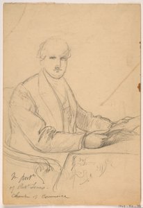 Tegning, Robert Lenox siddende ved et skrivebord til portræt af handelskammeret, 1865 af Daniel Huntington