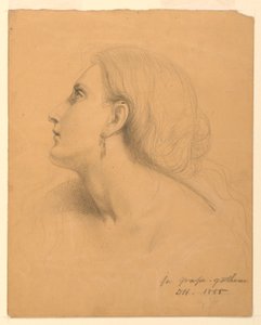 Tegning, studie til "Druesamlere", juli 1855 af Daniel Huntington