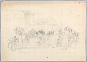Tegning, studie til "Videnskabelig gruppe", 1858 af Daniel Huntington