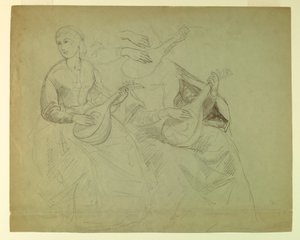 Tegning, studie til "Titian Showing", 1871-72 af Daniel Huntington