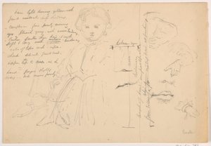 Tegning, Barnet Hugh Baxter stående, hånd- og læbestudier, 1865 af Daniel Huntington
