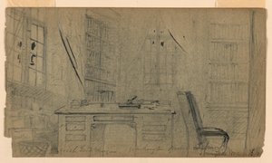 Tegning, Washington Irvings bibliotek i Sunnyside, 16. marts 1860 af Daniel Huntington