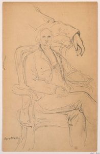 Tegning, William H. Macy siddende, studie med adskilt venstre arm, 1884 af Daniel Huntington