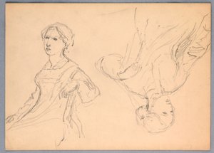 Tegning, siddende kvinde, to studier, 1870 af Daniel Huntington