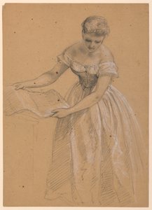Tegning, kvinde stående, 1860 af Daniel Huntington
