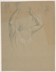 Tegning, Kvinde med løftede hænder A, 1844-45 af Daniel Huntington