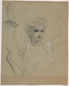 Tegning, Kvinde med løftede hænder A, 1844-45 af Daniel Huntington