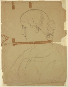 Tegning, Kvinde i profil, model i Rom, 1840 af Daniel Huntington