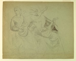 Skitser af en kvinde med en lut, studie til "Titian viser gravlæggelsen til Charles V og Clement VII" af Daniel Huntington