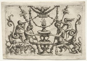 Ornament med Siren og Triton af Daniel I Hopfer