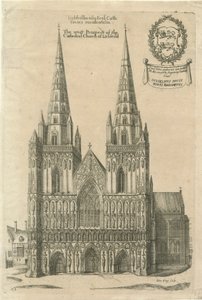 Lichfield Cathedral - Vestfronten: gravering og [slutt 17. århundrede] af Daniel King