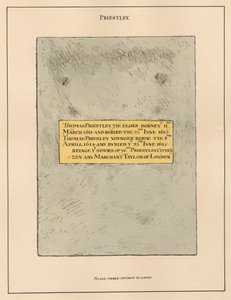 Messingpladeindskrift Thomas Priestly the Elder and the Younger fra Hornsey Church af Daniel Lysons