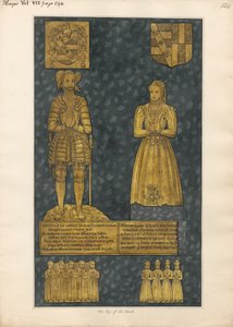 Messingplade på toppen af Tomb of Thomas and Elizabeth Higate fra Hayes Church af Daniel Lysons