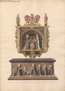 Mindesmærke for Lord og Lady Latimer og børnegraven Ralph, Katherin, Ralph, Dorothye, Jane, Margaret og Anne fra East Ham Church af Daniel Lysons