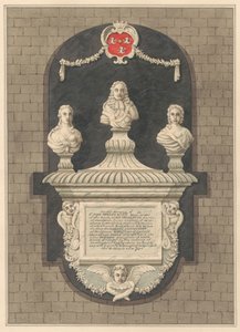 Mindesmærke for Sir John Bennett og hans hustruer Elizabeth og Bridget fra Harlington Church af Daniel Lysons