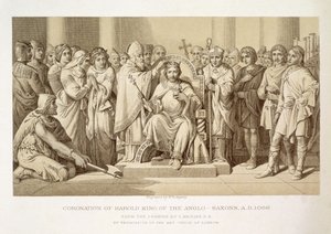 Kroning af Harold, kongen af angelsakserne, indgraveret af W. Ridgeway af Daniel Maclise