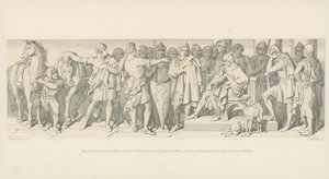 Guy of Ponthieu giver yderligere publikum til Harold og hans ledsagere, hvis løsladelse er krævet af Heralds fra hertug William af Daniel Maclise