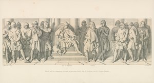 Harold og hans ledsagere bragte, som fanger, for Guy af Ponthieu og hans normanniske riddere af Daniel Maclise