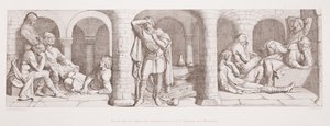 Harold og sakserne er indespærret i Beaurain-slottet nær Montreuil, fra "The Story of the Norman Conquest", graveret af L. Gruner, 1866 af Daniel Maclise