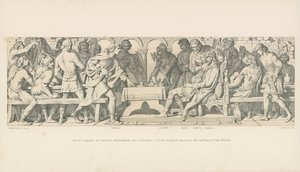 Harold erobrer i Stamford, og såret, sidder ved en banket i York. En herold annoncerer hertug Williams landgang af Daniel Maclise