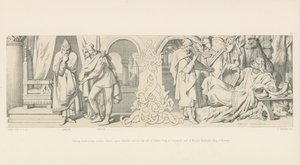 Tostig, der overvejer endnu et angreb på Harald, beder om hjælp fra Svend, kong af Danmark, og Harald Harold Hardrada, konge af Norge af Daniel Maclise