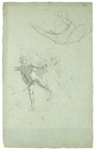 Studie til The Siege of Gibraltar (Study for a Figure on a Cannon in the Longboat), 1785-1786 (sort og hvidt kridt på gråblåt papir) af Daniel Mytens
