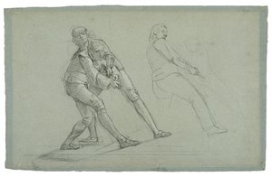 Studie til The Siege of Gibraltar (Studie af figurer, der trækker i et reb), 1785-1786 (sort og hvidt kridt på gråblåt papir) af Daniel Mytens