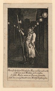 En nattevagt, illustration til "Königl: Grosbrit [anian] genealogisk kalender for 1780-året Lauenberg af J.G. Berenberg" af Daniel Nikolaus Chodowiecki