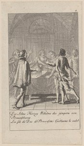 Blad 4 i serien «Middelalderens og den nyere tids historie» af Daniel Nikolaus Chodowiecki