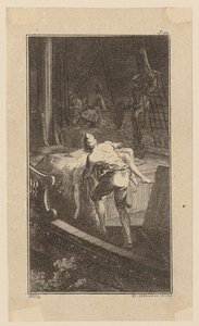 Bunkel bærer Miss Melmoth fra den oversvømmede kahyt op på dækket, blad 2 fra «Johann Bunkels liv, bemærkninger og meninger» af Daniel Nikolaus Chodowiecki