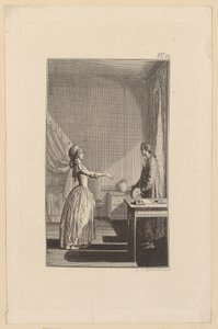 Clarisse beskylder Lovelace for at have gjort hende sårbar, vanæret hende og berøvet hende al ro og dyd af Daniel Nikolaus Chodowiecki