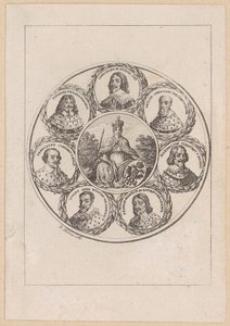 Germania med portrætter af kejser Ferdinand III og seks kurfyrster fra Trediveårskrigen af Daniel Nikolaus Chodowiecki