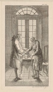 Hr. v. G. rækker den gamle mand hånden af Daniel Nikolaus Chodowiecki
