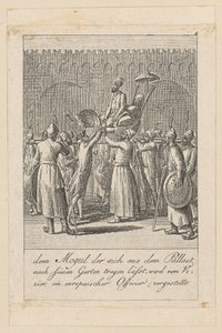 En mogul lader sig bære fra paladset til haven, blad 5 i serien „Ostindiske skikke“ af Daniel Nikolaus Chodowiecki