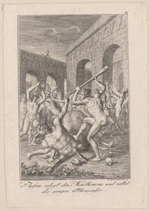 Theseus dræber Minotauros og redder de unge athenere, blad 3 til Beckers "Theseus" af Daniel Nikolaus Chodowiecki