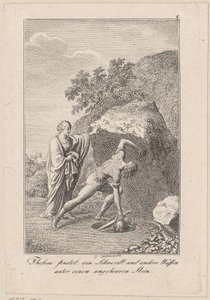 Theseus finder et sværd og andre våben under en sten, blad 1 til Beckers "Theseus" af Daniel Nikolaus Chodowiecki