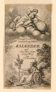 Titelside for "Königl: Grosbrit [anian] genealogisk kalender for 1781-året Lauenberg af J.G. Berenberg" af Daniel Nikolaus Chodowiecki