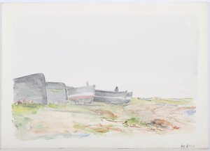 Fishing Cobles, Holy Island, 1895 (blyant og wc på papir)