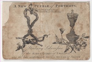 Puslespilsportrætter af konger og dronninger af England og Frankrig, 1794.